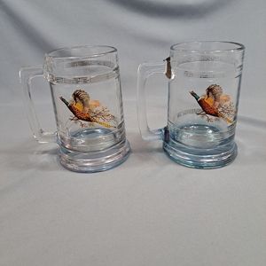 Vtg Set Of 2 Princess House Glass Pheasant Beer Steins